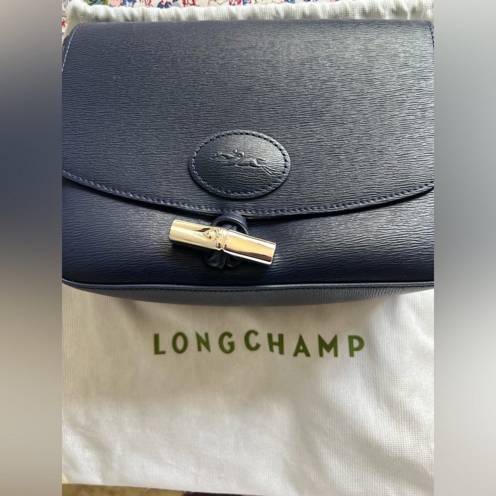 Navy blue leather Longchamp cross body